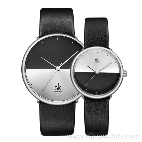 SK Top Brand Fashion Couple Watches For Men Women Minimalist Luxury Quartz Watch With Leather Strap Casual Wristwatch For Couple